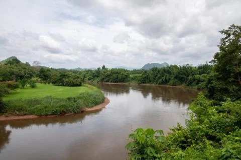 Thailand wide river through the jungle Stock Photos