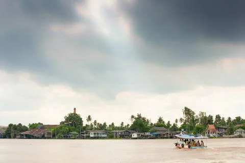 Thailands river of life. Simple life style, beautiful ancient Thai riverside  Stock Photos
