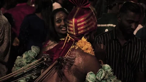 Thaipusam man hooked up Stock Footage 232468064