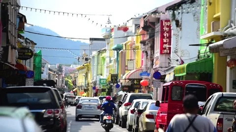 Thalang Road Looking West Long, Phuket Town Stock Footage 85415077