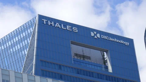 Thales and DXC Technology headquarters tower in La Defense in Paris, France Stock Footage 194499010