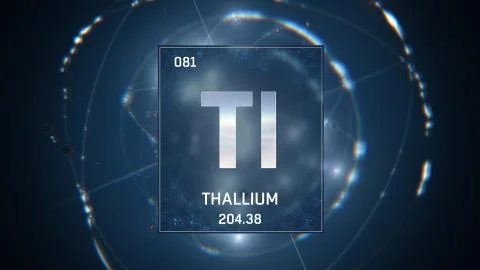 Thallium as Element 81 of the Periodic Table 3D illustration on blue background 스톡 일러스트