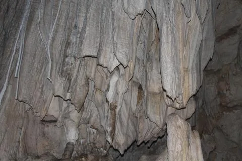 Tham Lot cave system filled with stalactites and stalagmites near Sop Pong Stock Photos