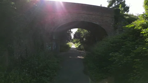 Thame Phoenix Trail tracking towards railway bridge Stock Footage 201766295