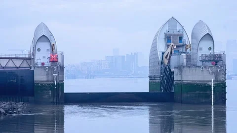 Thames Barrier closes for annual test before 200th operational closure Stock Footage 161114722