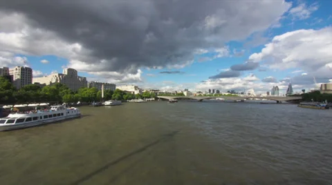 The Thames in London in Timelapse with Clouds and Boats Stock Footage 34262057