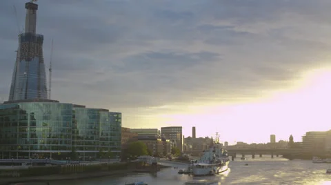 Thames Looking West from Tower Bridge Dusk Stock Footage 37450514