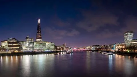 Thames as night falls, Panorama Stock Photos