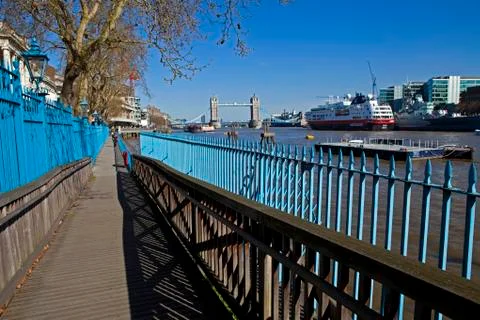 Thames Path Leading to Tower Bridge Stock Photos