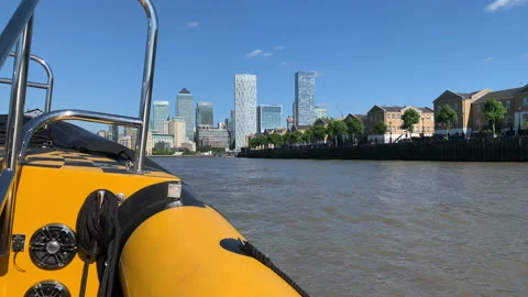 Thames rib speed boat ride along the thames in london Stock Footage 200959480