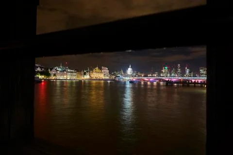 Thames river at night time Stock Photos