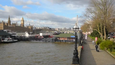 Thames River as seen from Lambeth Bridge Stock Footage 265904579