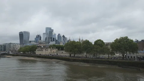 Thames riverside with the view of high raise office buildings in London. Stock Footage 276711724