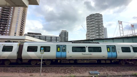 Thameslink train leaving East Croydon station in South London, England Stock Footage 212384240