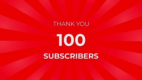 Thank you 100 Subscribers Text on Red Background with Rotating White Rays Stock Footage 199607475