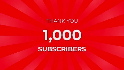 Thank you 1,000 Subscribers Text on Red Background with Rotating White Rays Stock Footage 199607015