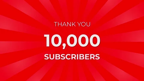 Thank you 10,000 Subscribers Text on Red Background with Rotating White Rays Stock Footage 199607018