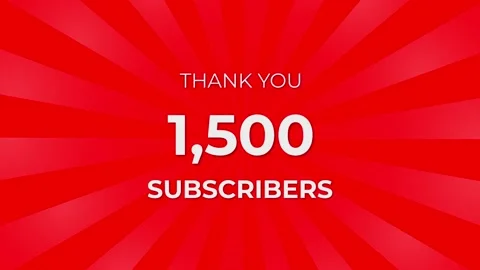 Thank you 1,500 Subscribers Text on Red Background with Rotating White Rays Stock Footage 199607009