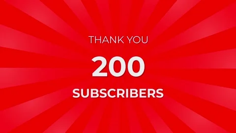 Thank you 200 Subscribers Text on Red Background with Rotating White Rays Stock Footage 199607465
