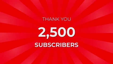 Thank you 2,500 Subscribers Text on Red Background with Rotating White Rays Stock Footage 199606758