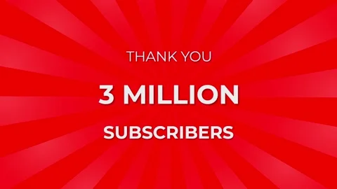 Thank you 3 Million Subscribers Text on Red Background with Rotating White Rays Stock Footage 199605796
