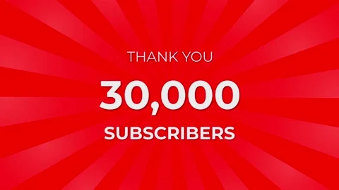 Thank you 30,000 Subscribers Text on Red Background with Rotating White Rays Stock Footage 199606448