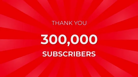 Thank you 300,000 Subscribers Text on Red Background with Rotating White Ray Stock Footage 199606091