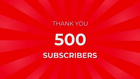 Thank you 500 Subscribers Text on Red Background with Rotating White Rays Stock Footage 199607147