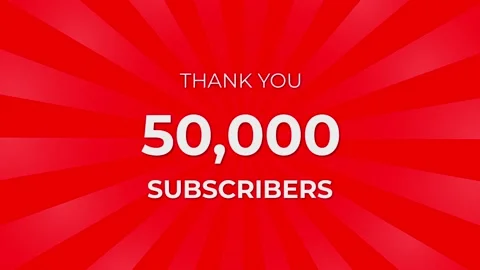 Thank you 50,000 Subscribers Text on Red Background with Rotating White Rays Stock Footage 199606244
