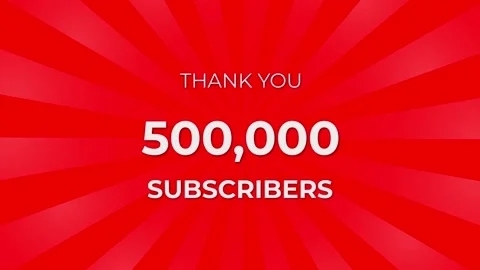 Thank you 500,000 Subscribers Text on Red Background with Rotating White Ray Stock Footage 199606013