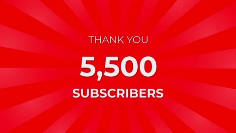 Thank you 5,500 Subscribers Text on Red Background with Rotating White Rays Stock Footage 199606620