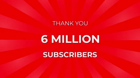 Thank you 6 Million Subscribers Text on Red Background with Rotating White Rays Stock Footage 199605683