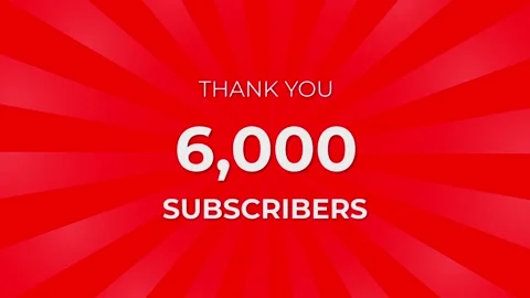 Thank you 6,000 Subscribers Text on Red Background with Rotating White Rays Stock Footage 199606622
