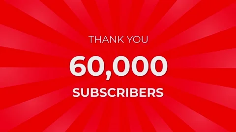 Thank you 60,000 Subscribers Text on Red Background with Rotating White Rays Stock Footage 199606240