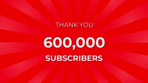 Thank you 600,000 Subscribers Text on Red Background with Rotating White Ray Stock Footage 199606003
