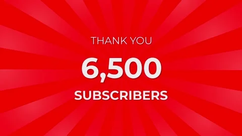 Thank you 6,500 Subscribers Text on Red Background with Rotating White Rays Stock Footage 199606617