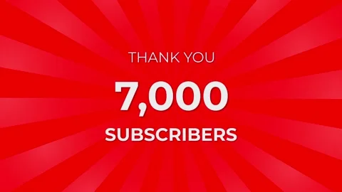 Thank you 7,000 Subscribers Text on Red Background with Rotating White Rays Stock Footage 199606551