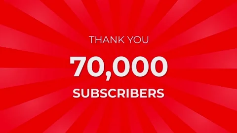 Thank you 70,000 Subscribers Text on Red Background with Rotating White Rays Stock Footage 199606190