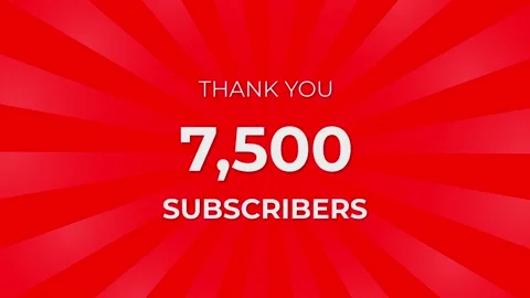 Thank you 7,500 Subscribers Text on Red Background with Rotating White Rays Stock Footage 199606548