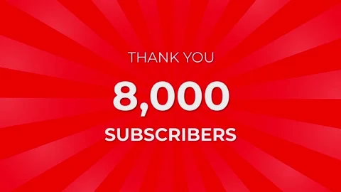 Thank you 8,000 Subscribers Text on Red Background with Rotating White Rays Stock Footage 199606549