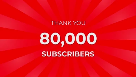 Thank you 80,000 Subscribers Text on Red Background with Rotating White Rays Stock Footage 199606187