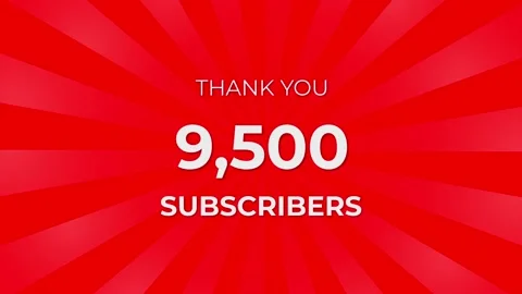 Thank you 9,000 Subscribers Text on Red Background with Rotating White Rays Stock Footage 199606469