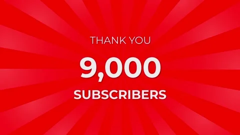 Thank you 9,000 Subscribers Text on Red Background with Rotating White Rays Stock Footage 199606475