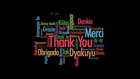 Thank you in all language flat animation motion graphic 4k on black background Stock Footage 310110908