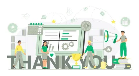 Thank you concept vector. Tiny people thank you for help. Clients evaluate th Stock Illustration