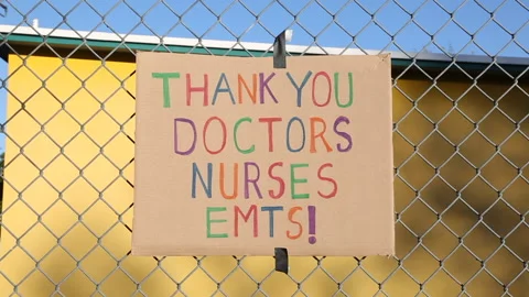 Thank You Doctors Nurses EMTS Sign Covid 19 Stock Footage Stock Footage 147573237