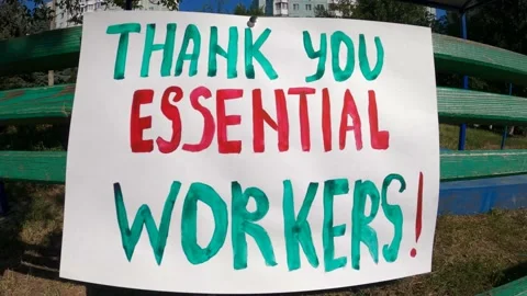 Thank you essential workers - words of gratitude! Coronavirus pandemic. Stockbeeldmateriaal 134945960