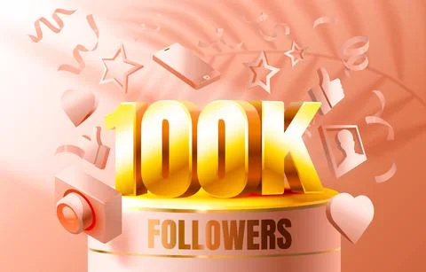 Thank you followers peoples, 100k online social group, happy banner celebrate Stock Illustration