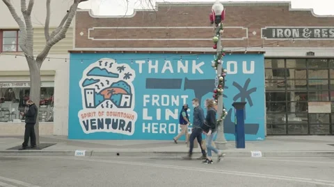 Thank you front line workers sign downtown Ventura during covid-19 pandemic Stock Footage 144555676