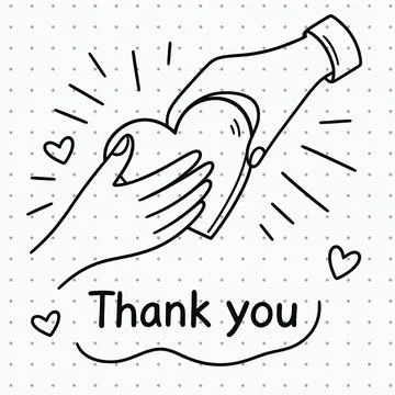 Thank you gratitude concept vector featuring hands sharing heart shape outline Stock Illustration